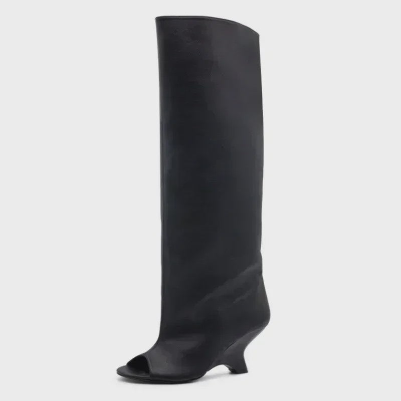 Zomer Peep Toe Laarzen met Hoge Blokhak - Elegante Lange Laarzen voor Dames