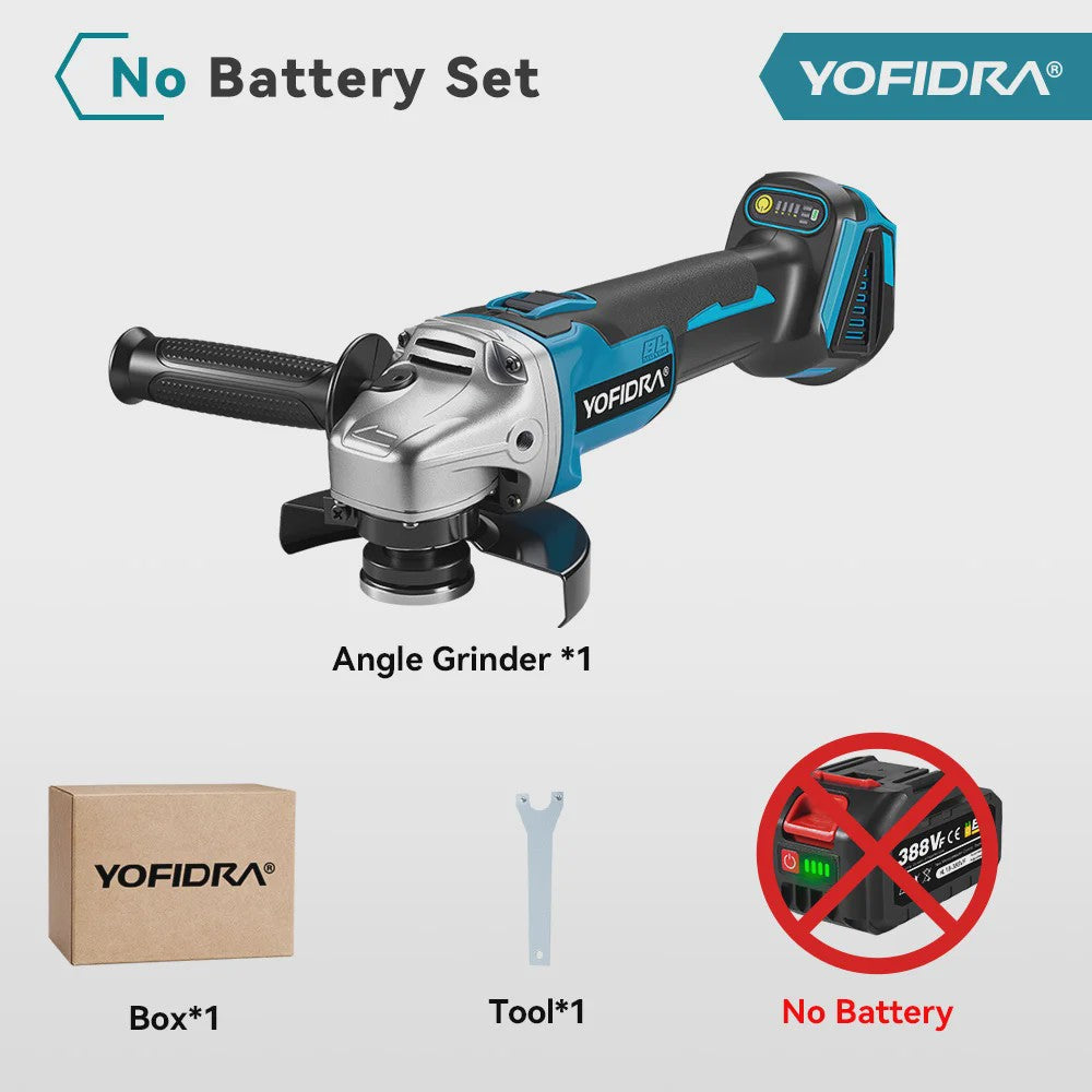 YOFIDRA Accu Haakse Slijper 125mm M14 - Borstelloze Motor, 21V Kracht