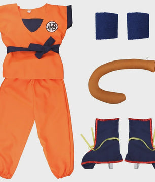 Son Goku Kinderkostuum met Pruik en Staart - Anime Cosplay Feestkostuum