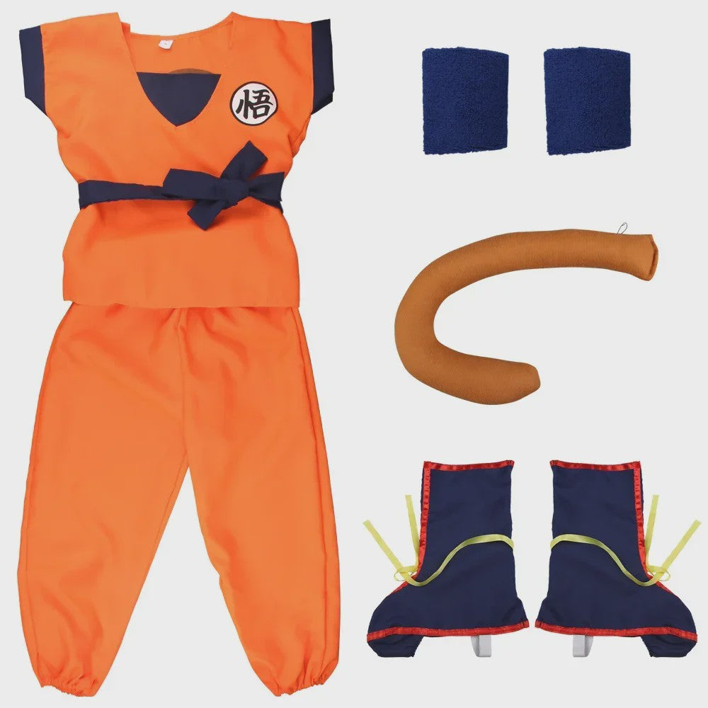Son Goku Kinderkostuum met Pruik en Staart - Anime Cosplay Feestkostuum