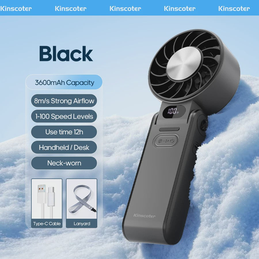 Draagbare Handheld Ventilator met 3600mAh Batterij, 100 Windsnelheden & LCD Display