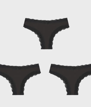 3-Pack Dames Slipjes met Kantrand - Low-Waist Thong & G-String in Luipaardprint en Effen Kleuren