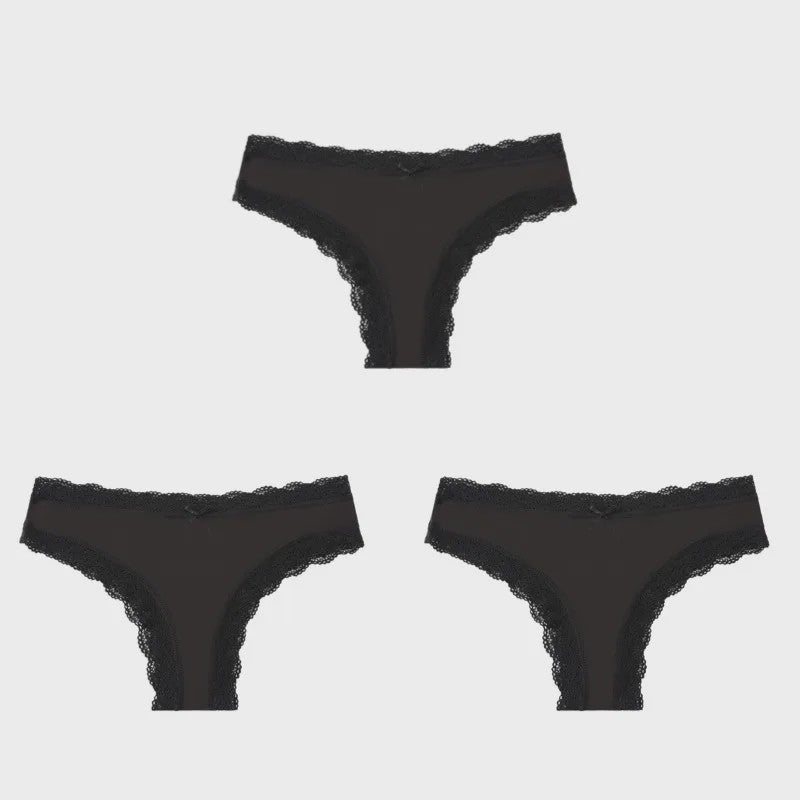 3-Pack Dames Slipjes met Kantrand - Low-Waist Thong & G-String in Luipaardprint en Effen Kleuren