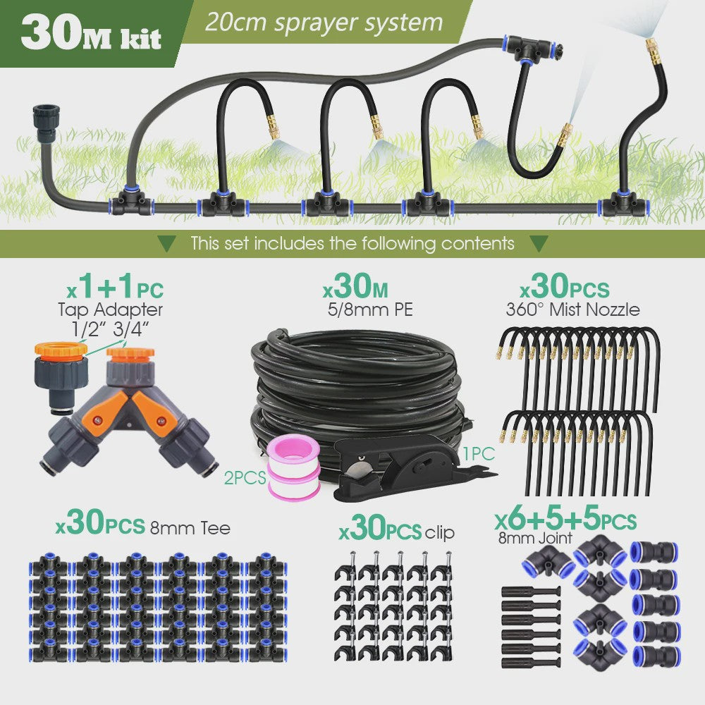 Verstelbare Nevelsproeier Kit met 8mm PE Slang en Zelfaanzuigende Pomp voor Tuin