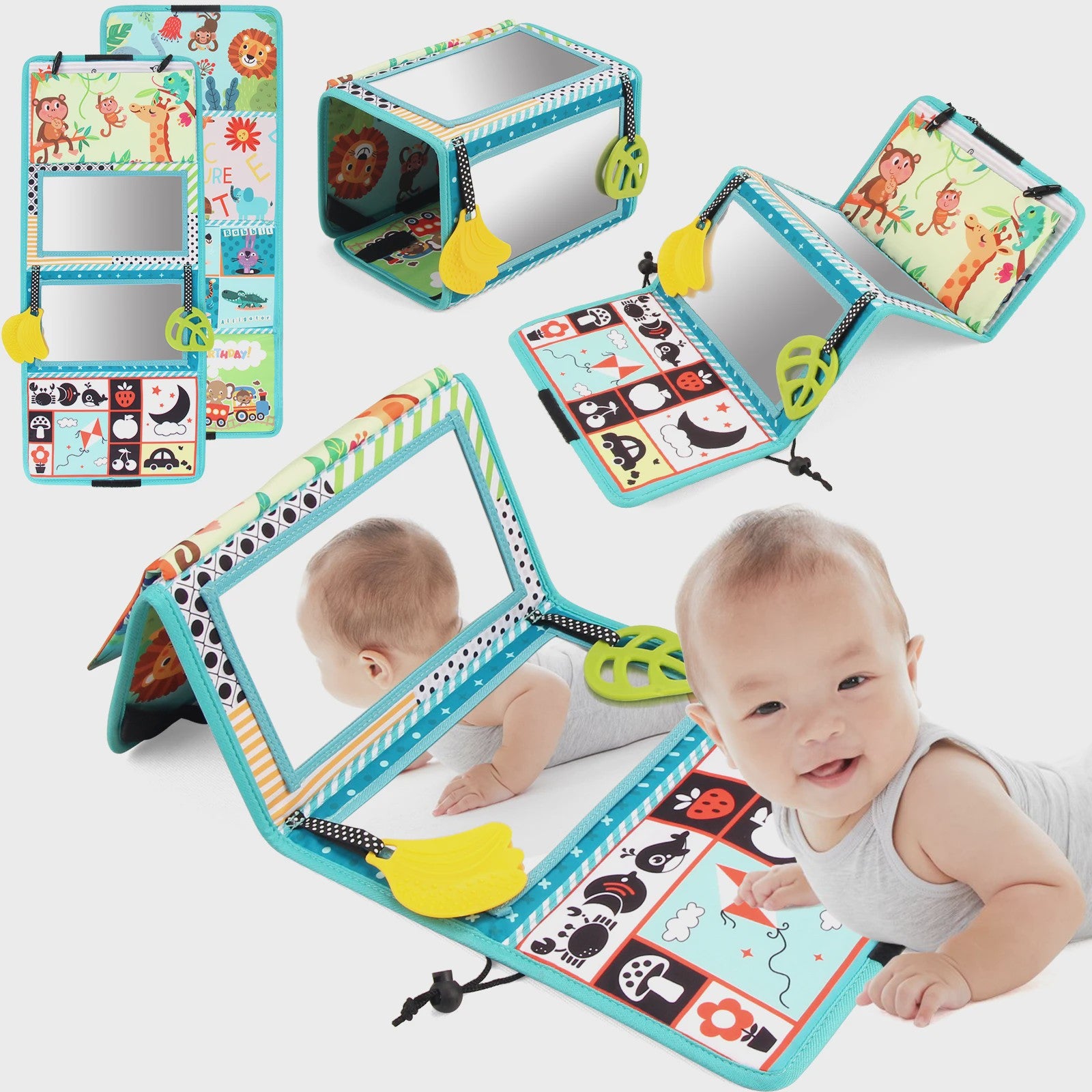 Zachte Baby Stoffen Boek met Spiegel - Interactief Educatief Montessori Speelgoed