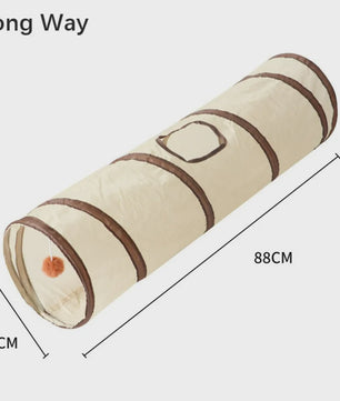Opvouwbare Katten Speeltunnel - Interactief Speelgoed voor Katten & Konijnen - Beige/Bruin