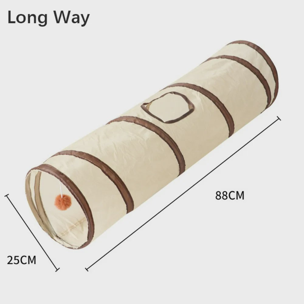 Opvouwbare Katten Speeltunnel - Interactief Speelgoed voor Katten & Konijnen - Beige/Bruin