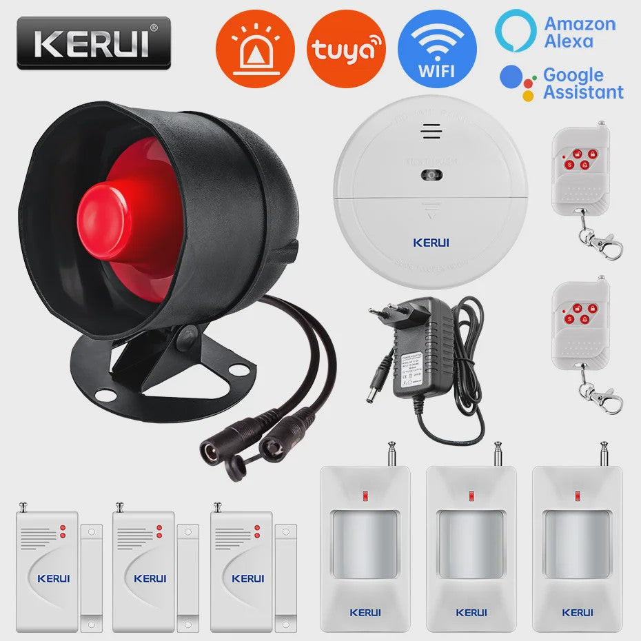 KERUI Slimme WiFi Sirene Alarm - 110dB Luide Luidspreker met Bewegings- en Deur/Raam Sensoren
