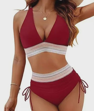 Dames Hoge Taille Bikini Set met Push-Up en Brede Schouderbanden - Zomer Strandkleding