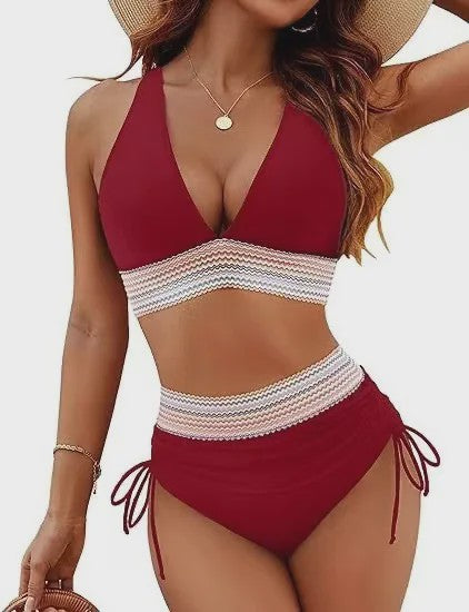 Dames Hoge Taille Bikini Set met Push-Up en Brede Schouderbanden - Zomer Strandkleding