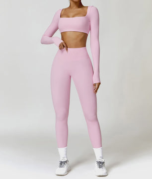 Dames Yoga Set 2-Delig: Sneldrogend Sportpak met Lange Mouwen Top en Hoge Taille Shorts