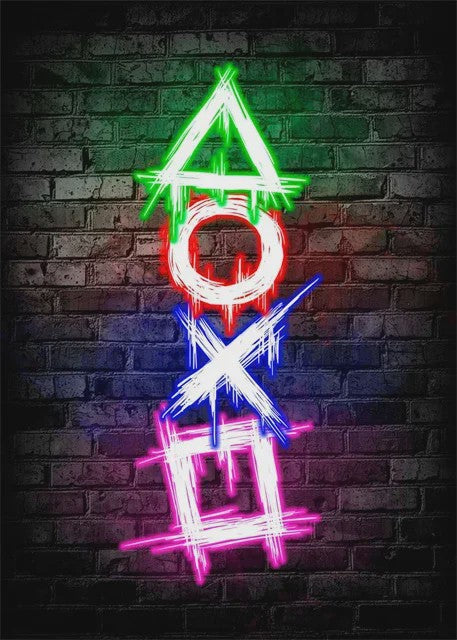 Gaming Neon Canvas Poster: Eat Sleep Game Repeat - Decoratie voor Gamer Kamer