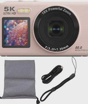Ourlife Digitale Camera 5K 80MP met 18x Zoom, WIFI & Dual IPS Scherm - Vintage Vlog Camera