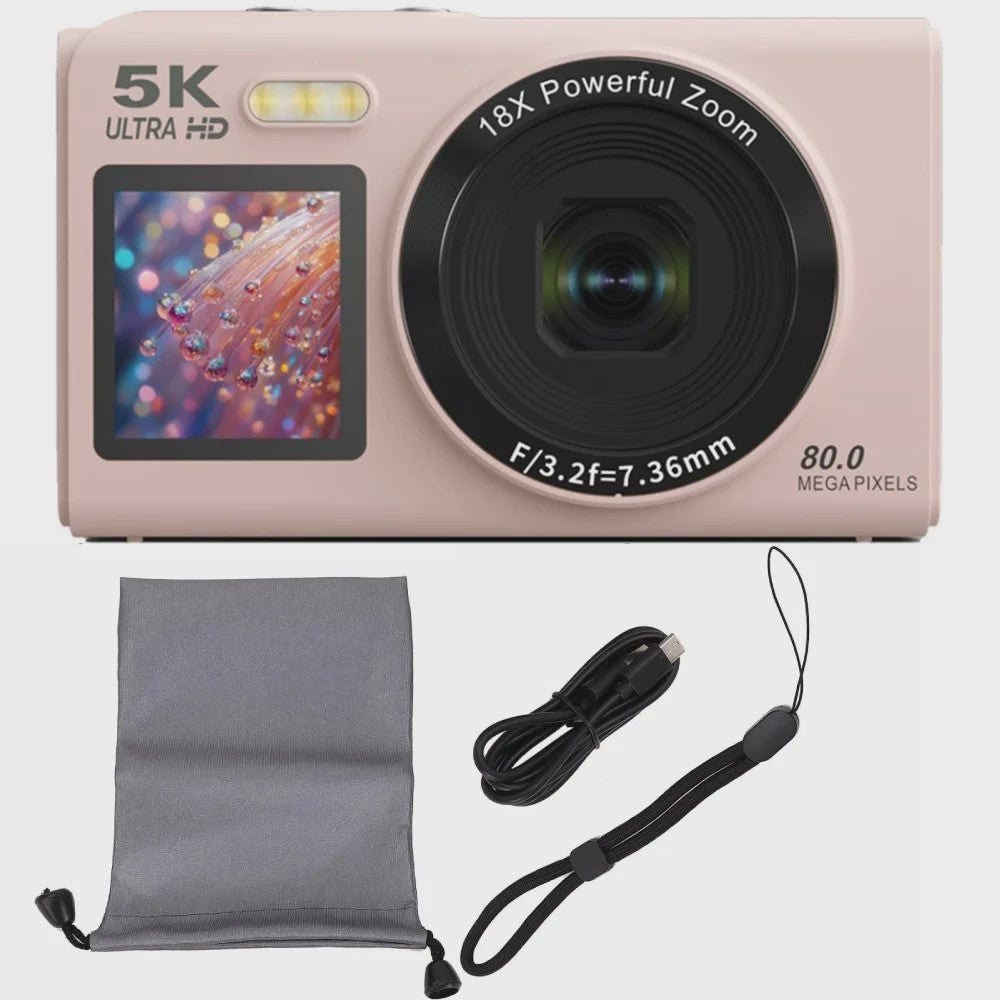Ourlife Digitale Camera 5K 80MP met 18x Zoom, WIFI & Dual IPS Scherm - Vintage Vlog Camera