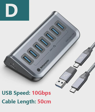 Yottamaster USB 3.2 Hub 10Gbps Type-C Docking Station met 5x USB 3.0 Poorten