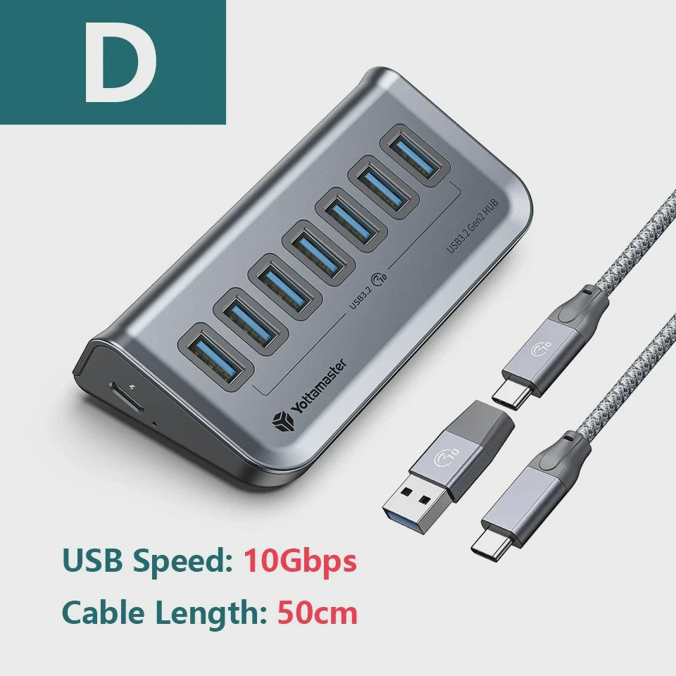 Yottamaster USB 3.2 Hub 10Gbps Type-C Docking Station met 5x USB 3.0 Poorten