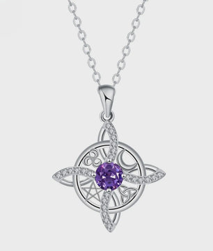 Mystieke Wicca Knoop Ketting met Kristal en Geboortesteen - Ster Maan Amulet