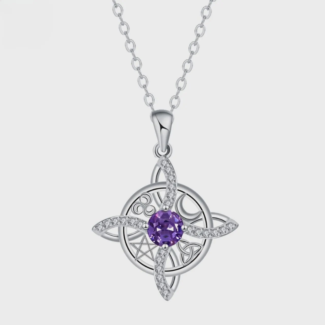 Mystieke Wicca Knoop Ketting met Kristal en Geboortesteen - Ster Maan Amulet