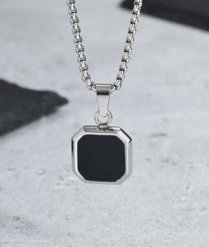 Stijlvolle RVS Hanger met Zwart Emaille - Geometric Dog Tag Ketting voor Mannen
