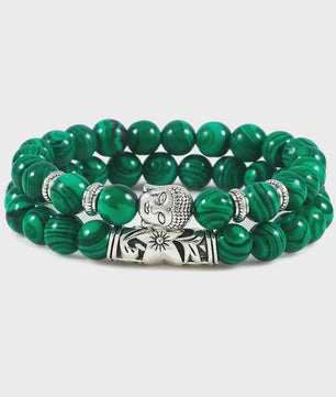 Set van 2 Houten Kralen Armbanden met Buddha & Natuursteen - Meditatie & Spirituele Sieraden