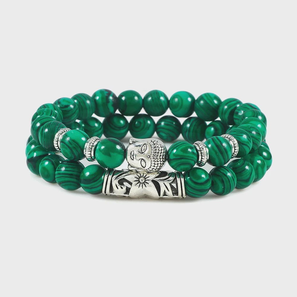 Set van 2 Houten Kralen Armbanden met Buddha & Natuursteen - Meditatie & Spirituele Sieraden