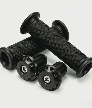Set Motor Stuurhandvatten 22mm - Antislip Rubber & Aluminium Eindkappen