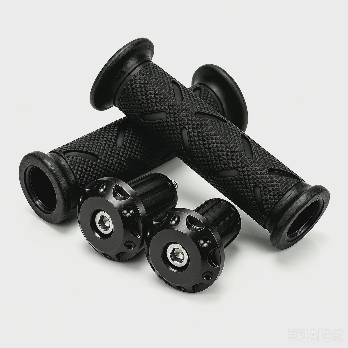Set Motor Stuurhandvatten 22mm - Antislip Rubber & Aluminium Eindkappen