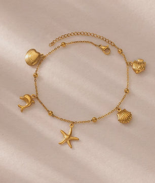 Gouden Anklet met Kralen en Bedels - Roestvrij Staal - Zomerse Strandjuwelen