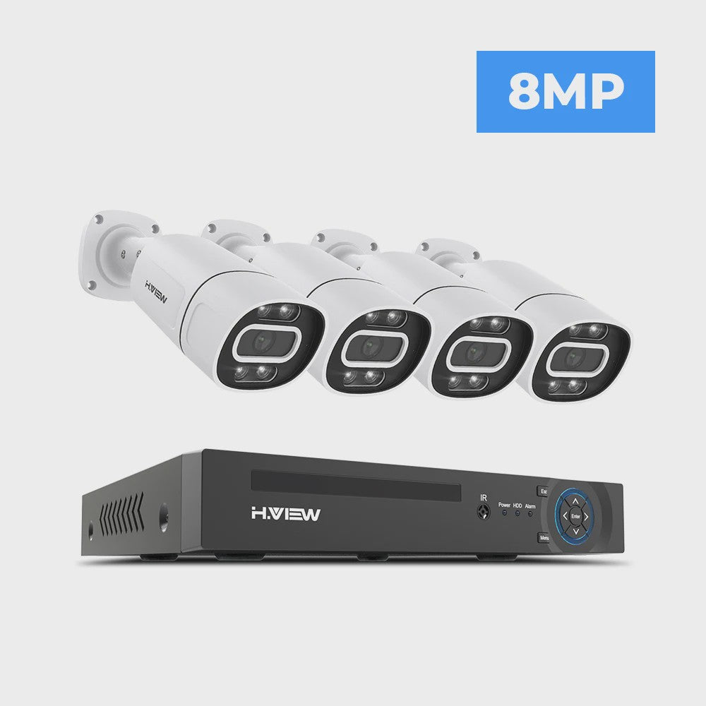 H.View 4K/8MP PoE Beveiligingscamera Systeem met 8-Kanaals NVR & Audio