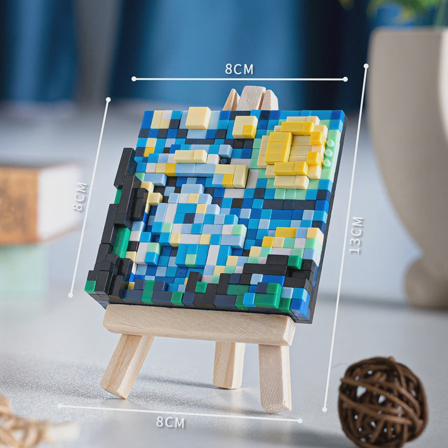Pixel Art Bouwstenen: Iconische Schilderijen met Houten Ezel - Educatief Speelgoed & Decoratie