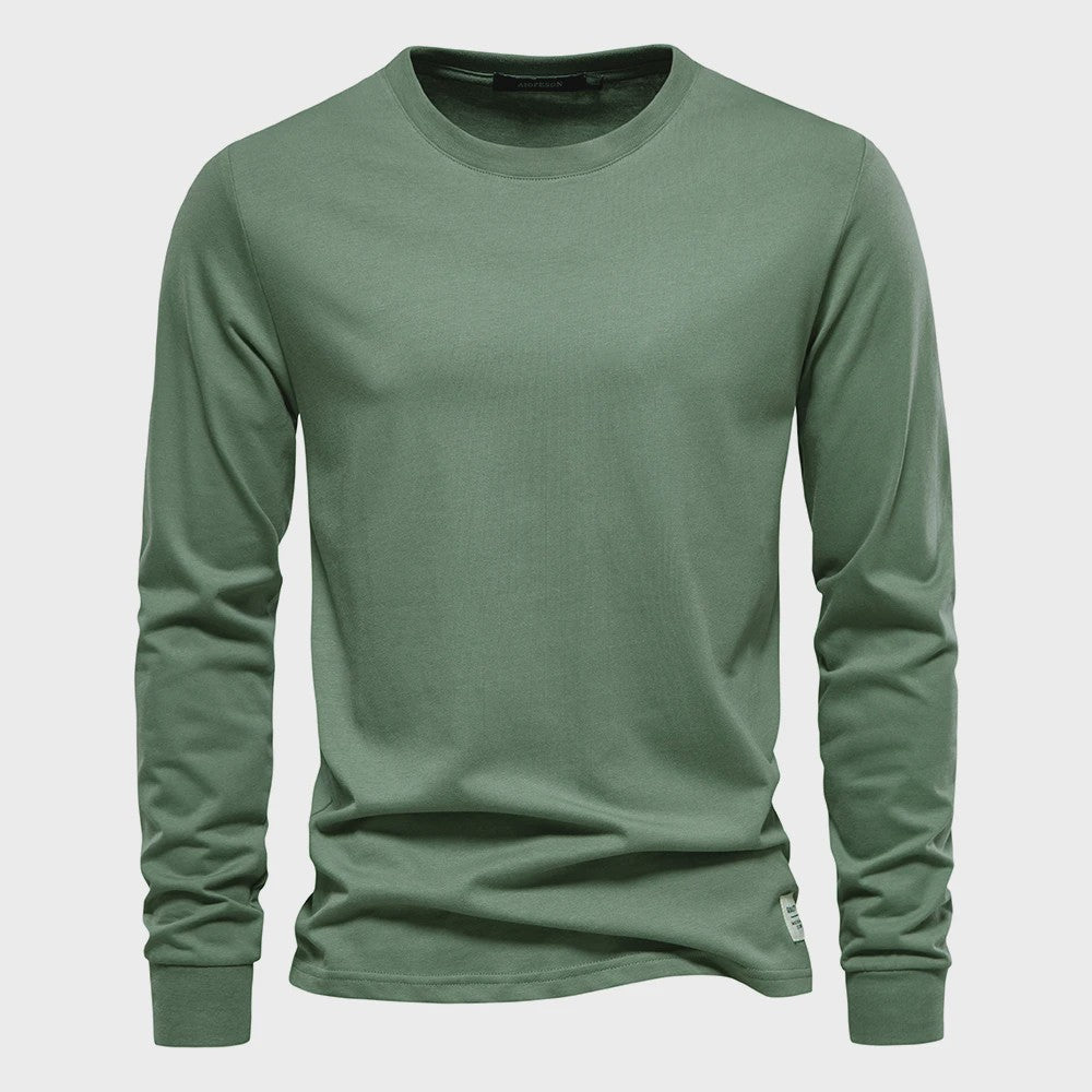 AIOPESON Heren Basic Longsleeve T-shirt - Katoen, Ronde Hals, Effen Kleur