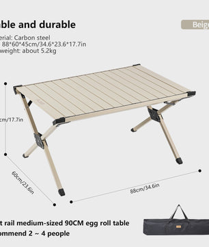 Opvouwbare Camping Tafel 'Egg Roll' - Draagbaar Carbon Staal met Draagtas voor Picknick & BBQ