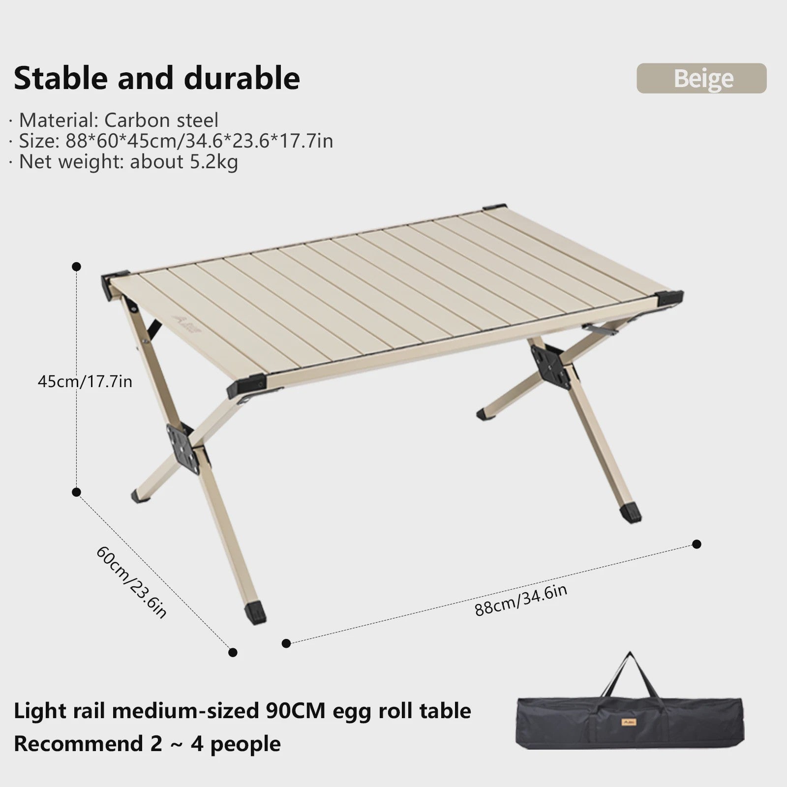 Opvouwbare Camping Tafel 'Egg Roll' - Draagbaar Carbon Staal met Draagtas voor Picknick & BBQ