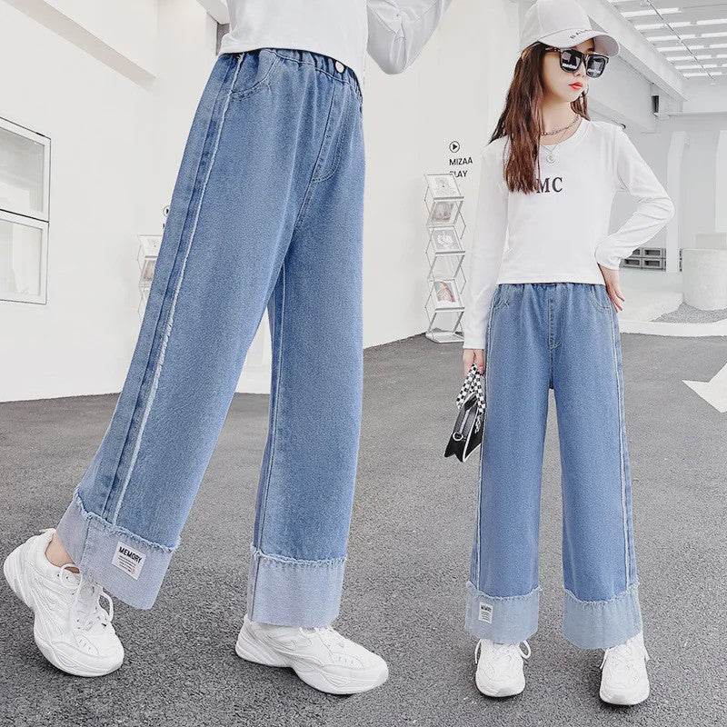 Stoere Wijde Jeans voor Meisjes - Comfortabele Streetwear Kinderbroek