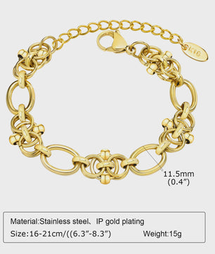 Gouden Roestvrij Staal Chunky Schakelarmband voor Dames - Waterdicht & Verstelbaar