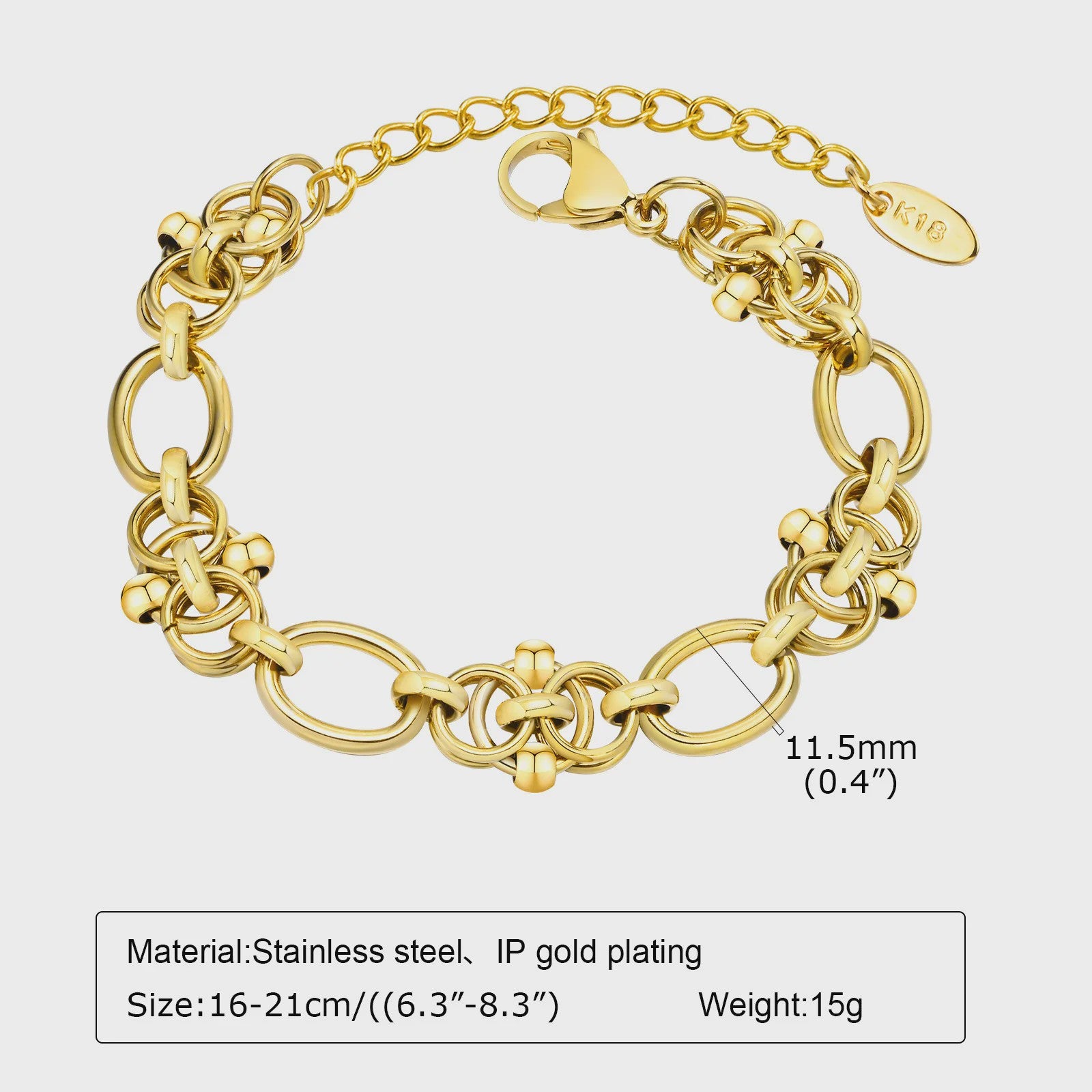Gouden Roestvrij Staal Chunky Schakelarmband voor Dames - Waterdicht & Verstelbaar