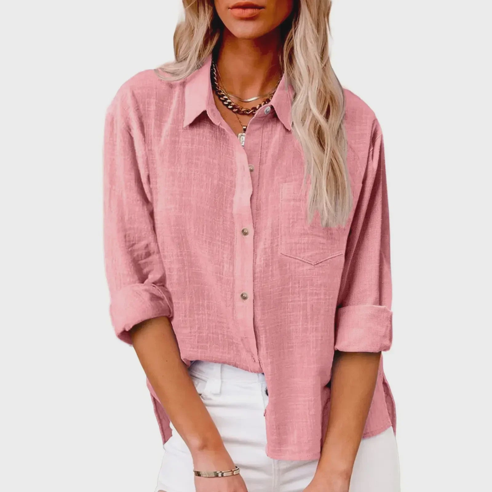 Dames Blouse met Lange Mouwen - Katoen Linnen Look