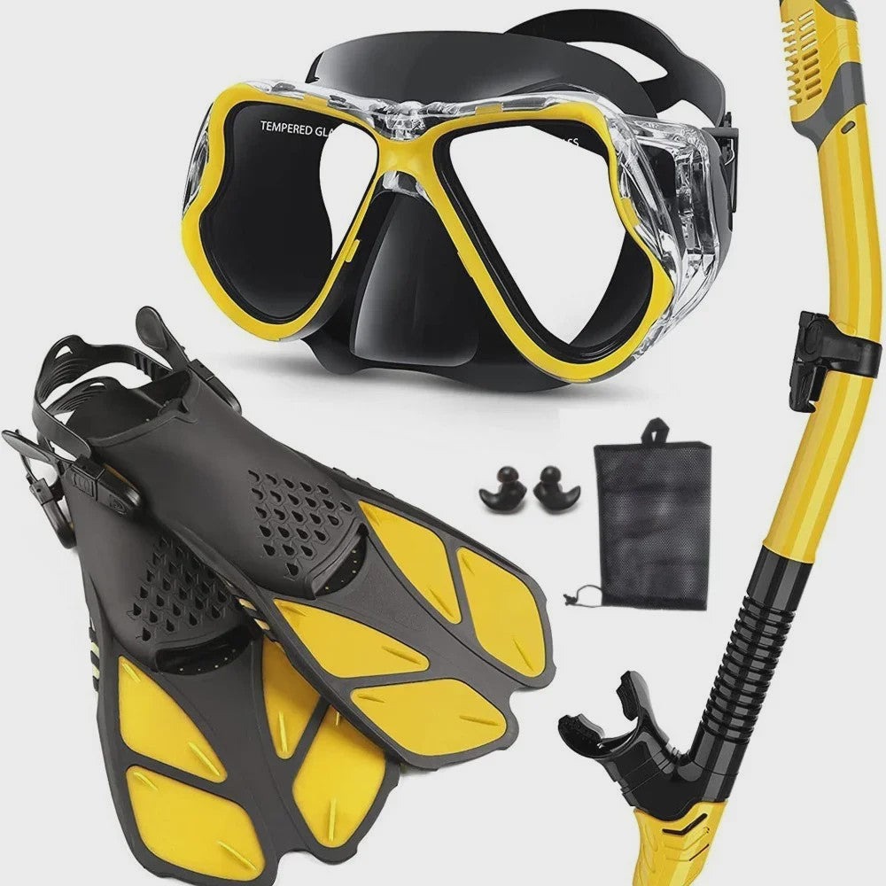 Compleet Snorkel Set voor Volwassenen: Panoramisch Anti-Condens Duikmasker, Droge Snorkel & Verstelbare Zwemvinnen