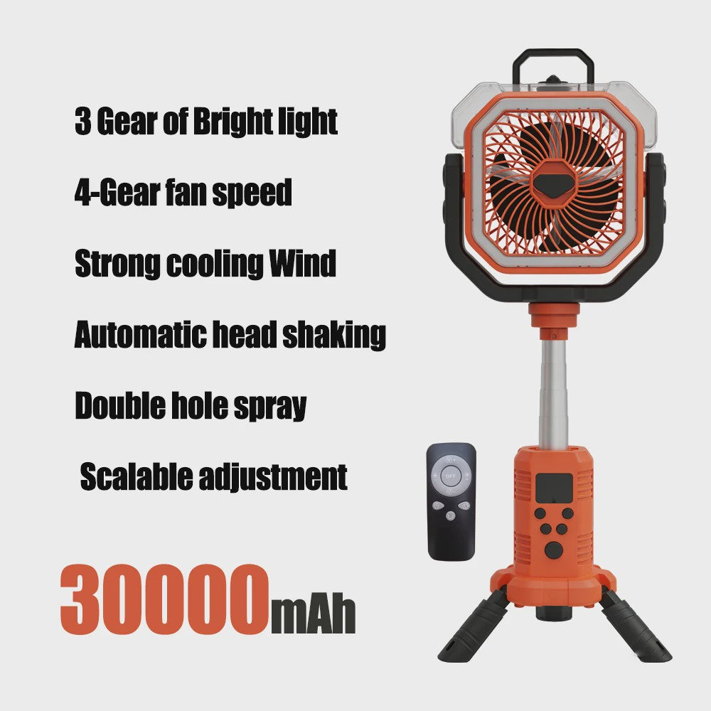 Oplaadbare Camping Ventilator met LED Licht & Afstandsbediening - 100 Uur Runtime
