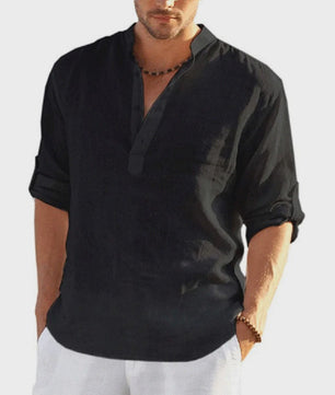 Heren Linnen Blouse Casual Lange Mouw - Comfortabele Vrijetijdstop