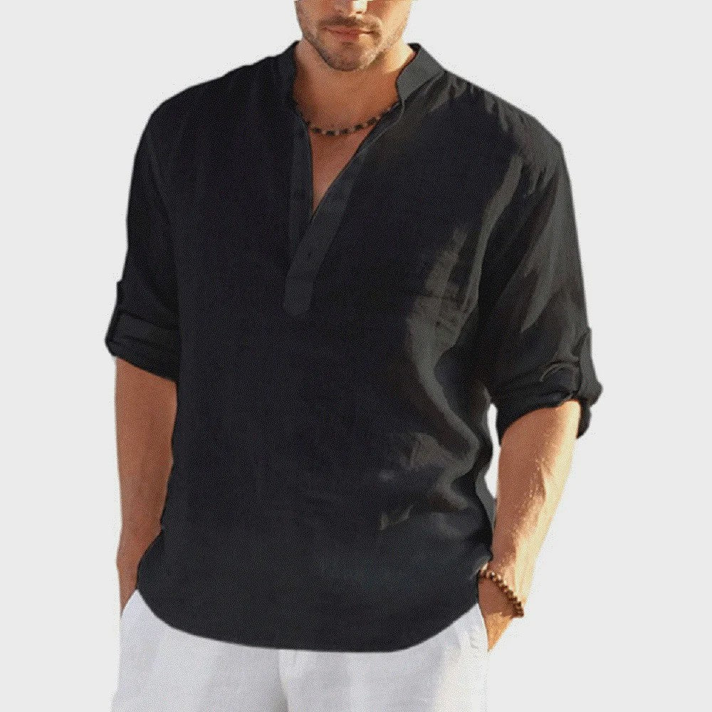 Heren Linnen Blouse Casual Lange Mouw - Comfortabele Vrijetijdstop