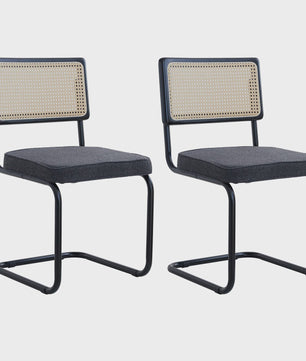 Set van 2/4 Retro Eetkamerstoelen met Rotan Rugleuning en Gestoffeerde Zitting