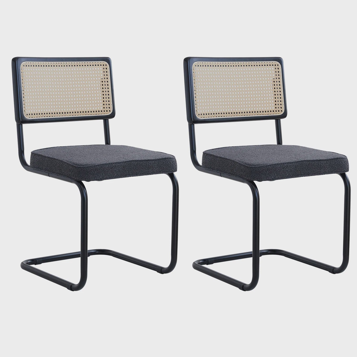 Set van 2/4 Retro Eetkamerstoelen met Rotan Rugleuning en Gestoffeerde Zitting