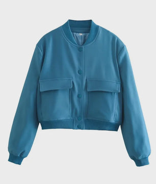 Dames Bomberjack met V-hals, Lange Mouwen en Zakken - Stijlvolle Casual Outfits