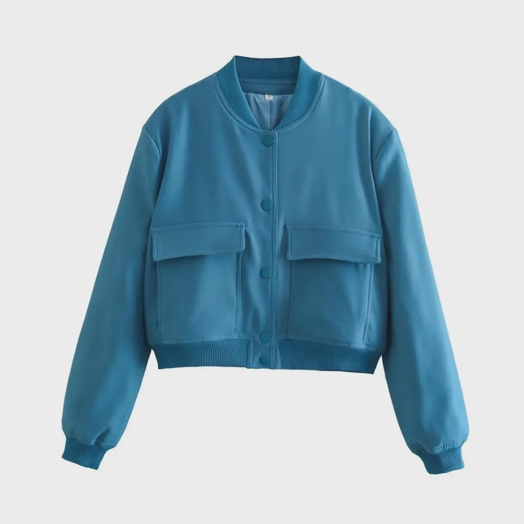 Dames Bomberjack met V-hals, Lange Mouwen en Zakken - Stijlvolle Casual Outfits