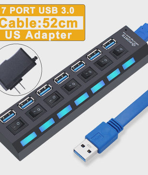 USB Hub 3.0/2.0 met 4 of 7 poorten, individuele schakelaars en LED-indicatoren