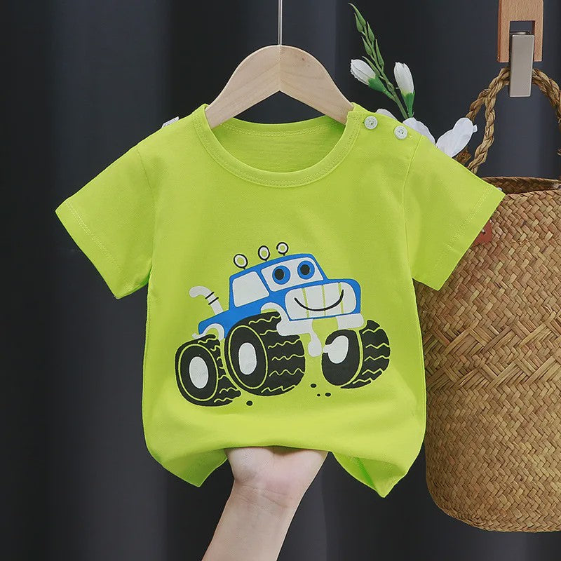 Zomer T-shirt Kinderen Katoen met Vrolijke Cartoon Print - 0-4 Jaar