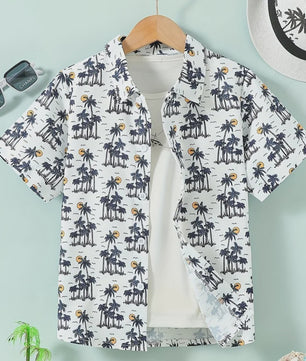 Kinder Hawaii Blouse Korte Mouw met Palmbomen Print - Perfect voor Vakantie en Buitenplezier