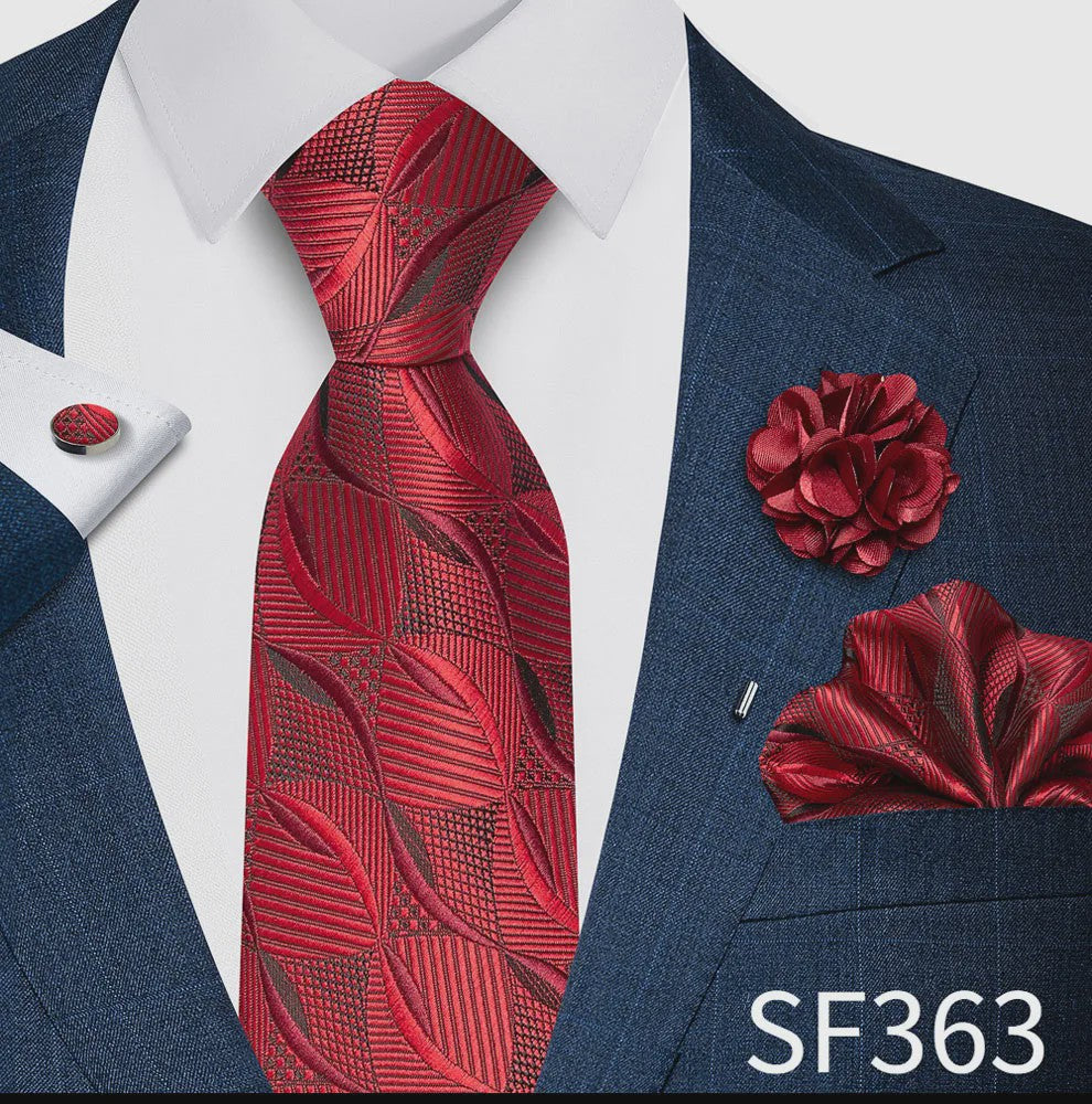 Luxe Heren Set: Paarse Paisley Stropdas, Manchetknopen, Pochet & Boutonnière - 8cm Breed