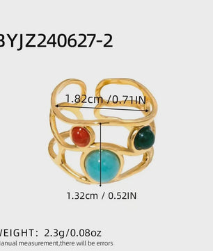 Bohemian Ringen met Natuursteen (Turquoise & Malachiet) - Goudkleurig Staal
